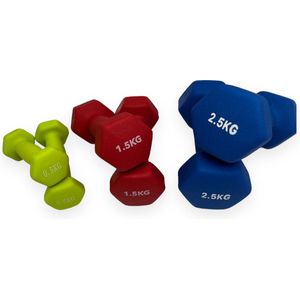 Padisport - Dumbell Neopreen Set 0,5 En 1,5 En 2,5 - Gewichten Set Halters - Mix - Gewichten 1,5 Kg - Dumbellset - Halterset - Gewichtjes Set 0,5 Kg - Gewichten Set 2.5 Kg