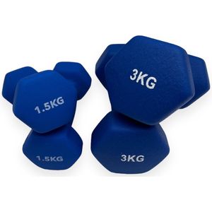 Padisport dumbellset blauw - Gewichten set - Gewichten set halters - Dumbells set - 1,5 en 3 kg - Blauw - Dumbellset - Halterset - Dumbells 3 kg - Gewichten 2 kg