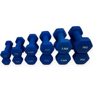Padisport - Dumbell Neopreen Set 0,5 T/m 3 Kg - Gewichten Set Halters - Blauw - Gewichten 1 Kg - Dumbellset - Halterset 2 Kg - Gewichtjes Set - Gewichten Set 3 Kg