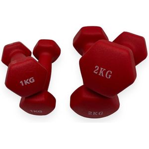 Padisport - Dumbell Neopreen Set 1 En 2 - Gewichten Set Halters - Rood - Gewichten 2 Kg - Dumbellset - Halterset - Gewichtjes Set 1 Gewichten Set 2 Kg