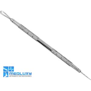 MEDLUXY Pro - Comedonendrukker en Naald - Dubbelzijdig - Platte Spatellus & Naald - 14.5 cm [RVS, INOX, voor verwijderen van mee-eters, black head remover]