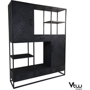 Vtw Living - Wandkast - Kast - Zwart - Visgraat - 200 cm