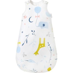 Babywinterslaapzak, kinderslaapzak, 2,5 TOG, slaapzak van 100% katoen, verschillende maten, van geboorte tot de leeftijd van 18 maanden, slaapzak voor het hele jaar (wit, dier, (18 - 24 maanden)