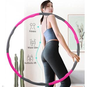 Fitness Hoelahoep - Inclusief Springtouw - 8- Delig – 1 kg - Thuis Trainen - Hoelahoop - Roze/Grijs - Hula Hoop - Thuis Trainen – Ø 100cm - Hoelahoep - Hoepel - Hoelahoeps