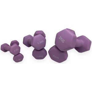 Padisport - Dumbell Neopreen Set 0,5 En 1,5 En 3 - Gewichten Set Halters - Paars - Gewichten 3 Kg - Dumbellset - Halterset - Gewichtjes Set 0,5 Kg - Gewichten Set 3 Kg