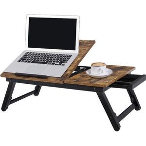 Laptop Tafel Laptop Stand Ontbijt Dienblad Opvouwbare Poten Bed Bank In Hoogte Verstelbaar voor Laptops tot 15.6 Inch 55 x 35 x 23 cm Vintage Bruin