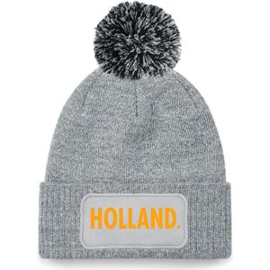 Wintermuts grijs met pompoen - Holland - soBAD. | Warme grijze muts voor volwassenen | Heren en Dames Beanie