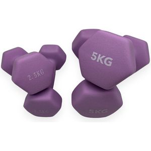 Padisport - Dumbell Neopreen Set 2,5 En 5 - Gewichten Set Halters - Paars - Gewichten 2,5 Kg - Dumbellset - Halterset - Gewichtjes Set 5 Gewichten Set 2,5 Kg