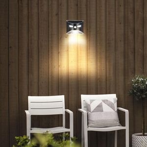 Solar wandlamp zwart 'Gaze' - Buitenlamp met sensor - Schijnwerper met bewegingssensor - Down light - Wandlamp op zonne-energie - Warm wit licht - Moderne zwart solarlamp - Zwart