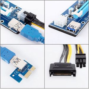 6-pins aangedreven PCI-E PCI Express Riser - VER 006C - 1X naar 16X PCIE USB 3.0-adapterkaart - met USB-verlengkabel - GPU grafische kaart Crypto Currency Mining (blauw) merk Victony 3 pack