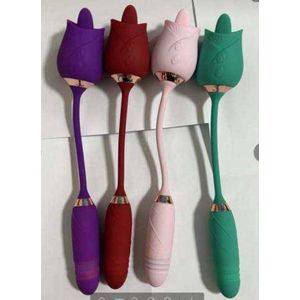 Luxe Vibrator op en neer samen met Tong in een Roos - Luxe SexToys Vrouwen - Clitoris Gspot Stimulator - Groen