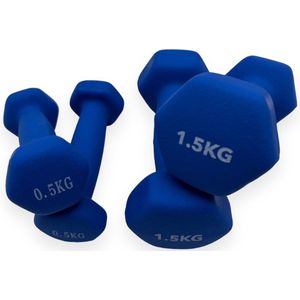 Padisport - Dumbell Neopreen Set 1,5 En 0,5 - Gewichten Set Halters - Blauw - Gewichten 1,5 Kg - Dumbellset - Halterset - Gewichtjes Set 1,5 Gewichten Set 0,5 Kg