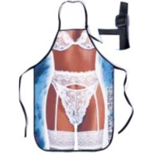 Barbecue schort - dame in witte lingerie - zomer - grappig - keukenschort - one size