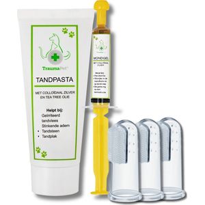 TraumaPet | Gebitsverzorging Set | Voor een gezonde bek van jouw huisdier | Tandpasta | Mondgel | Vingertandenborstel | Bamboo 2-zijdige Tandenborstel