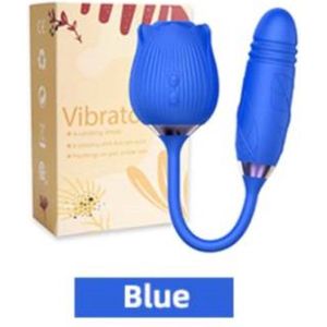 Luxe Vibrator roos met zuigende en tong beweging - Blauw