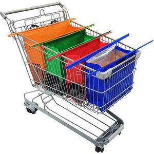 Boodschappentas voor Winkelwagentje, Zelf check out, handig, Supermarkt, Shopping Bags, opvouwbaar, Herbruikbare boodschappentas (set van 4), boodschappentas met geïsoleerde koeler, opvouwbaar, wasbare boodschappentassen, multifunctionele tassen