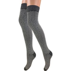 Overknee Kousen - Grijs/Zwart - Visnet - Hoge Dames Kousen