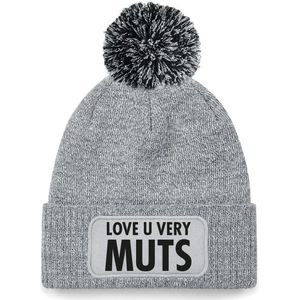 Wintermuts grijs met pompoen - Love u very muts - soBAD. | Warme grijze muts voor volwassenen | Heren en Dames Beanie