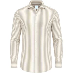 Overhemd - Khaki - Katoen - Slim Fit - Gestreept Patroon