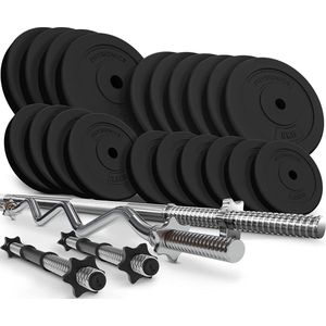Dumbells - Halterset - Gewichten - Dumbells set - SZ bar - Gewichten fitness - 105 kg - 24-delig - Zwart