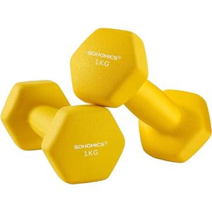 Dumbells - Dumbbells - Halterset - Dumbells set - Halter - Gewichten set - 2 x 1 kg - Gietijzer - Vinyl - Anti slip - 2 stuks - Geel - 13.5 x 6.5 x 6 cm