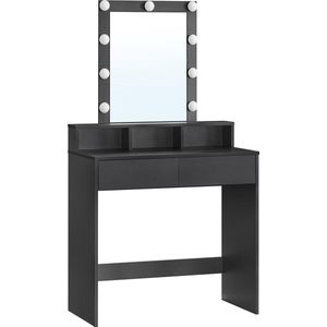 Kaptafel - Make up tafel - Kaptafel met spiegel - Kaptafel met spiegel en verlichting - Hout - 23.5 kg - Zwart - 40 x 80 x 145 cm