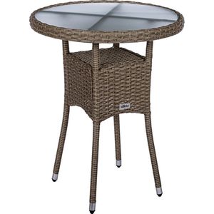 Ronde tuintafel - Tuintafel - Bistrotafel - Terrastafel - Rond - Met glasplaat - Weerbestendig - Polyrotan - Lichtbruin - 60 x 60 x 75 cm