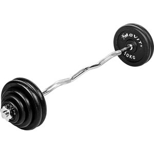 Curlstang - Curl bar - Gewichten - Curlstang met Gewichten - Ez bar - Halterstang - 65.5 kg - Inclusief stersluitingen -120 cm - Chroom - Zwart