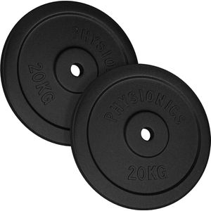 Gietijzeren halterschijven 20 kg - Halterschijf - Gewichten set - Gewichten fitness - 40 kg (2 x 20 kg) - Gietijzer - Zwart