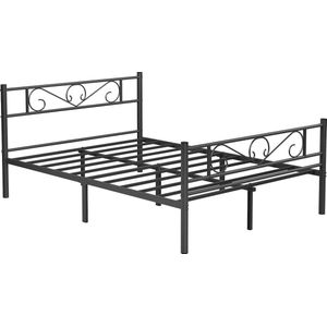 Bedframe 140 x 200 - Tweepersoonsbed - Twijfelaar - Bed - Bedframe metaal - Met lattenbodem - 140 x 190 cm - Metaal - Zwart