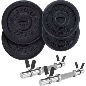 Halterschijf - Gewicht schijven - Halterschijf 30mm - Fitness schijven - Weight plates - 7.5 kg - Gietijzer - Set van 2 - Zwart - Zilver - 31 x 31 x 5.2 cm