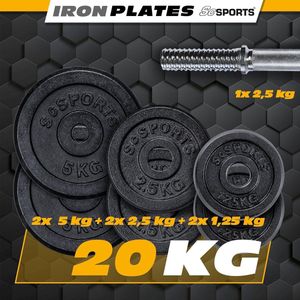 Dumbells - Dumbells set - Dumbell - Dumbell set - Halterset - Halter - 20 kg - Gietijzer - 30 mm - Veilige grip - Zwart - 25 x 10 cm