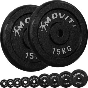 Halterschijven - Gewichten - Gewichten set - Gewichten fitness - Gewichten schijven - Gietijzer - 30 mm - 2x 15 kg - Zwart