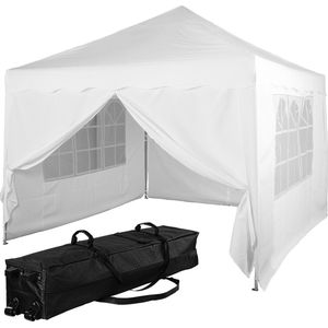 Easy up partytent - Partytent - Paviljoen - Partytent opvouwbaar - Partytent 3x3 - Partytent met zijwanden - Inclusief trolley - Waterdicht - UV 50+ bescherming - Met ramen - 17,5 kg - Staal - Wit - 300 x 300 cm