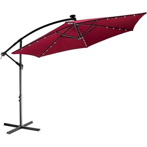 Parasol - Zweefparasol - Parasols - Zweefparasol met voet - Tuinparasol - Inclusief parasol hoes - Waterafstotend - Uv bescherming 30+ - Staal - Polyester - Rood - ⌀ 280 x H 272 cm