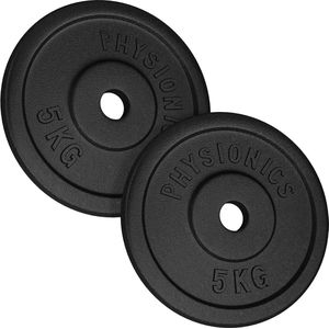 Gietijzeren halterschijven 5 kg - Halterschijf - Gewichten set - Gewichten fitness - 10 kg (2 x 5 kg) - Gietijzer - Zwart