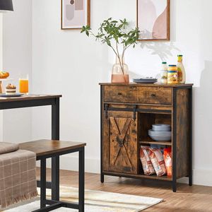 Dressoir - Sidetable - Opbergkast - Ladekast - Dressoir industrieel - Met deur - 70 x 30 x 80 cm - Bruin - Zwart