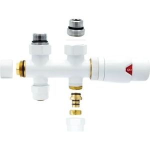 Oppio Universele witte radiator aansluitset Midden-Onder-Recht (Onderblokset recht)