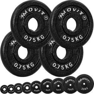 Halterschijven - Gewichten - Gewichten set - Gewichten fitness - Gewichten schijven - Gietijzer - 30 mm - 4x 0.75 kg - Zwart