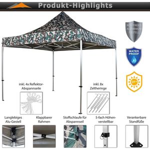 Easy up partytent - Partytent - Paviljoen - Partytent opvouwbaar - Partytent 3x3 - Inclusief trolley - UV 50+ bescherming - 1.26 kg - Polyester - Camouflage - 300 x 300 cm