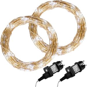 Kerstverlichting - Sfeerverlichting - Kerstverlichting Buiten - Kerstverlichting Binnen - Kerstversiering - Feestverlichting - Lichtsnoer - Lichtsnoer Buiten - Set van 2 Stuks - Voor Binnen en Buiten - 20 m - Koud wit