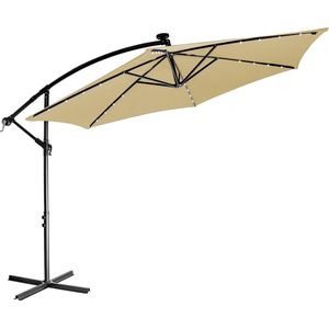Parasol - Zweefparasol - Parasols - Zweefparasol met voet - Tuinparasol - Inclusief parasol hoes - Waterafstotend - Uv bescherming 30+ - Staal - Polyester - Beige - ⌀ 280 x H 272 cm