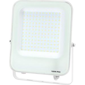 LED Bouwlamp - LED Schijnwerper - Aigi Rekan - 100 Watt - Helder/Koud Wit 6500K - Waterdicht IP65 - Rechthoek - Mat Wit - Aluminium