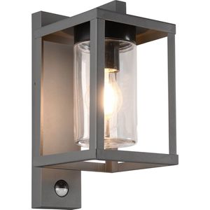 LED Tuinverlichting met Bewegingssensor - Wandlamp Buitenlamp - Torna Lunka - E27 Fitting - Spatwaterdicht IP44 - Rechthoek - Mat Antraciet - Aluminium