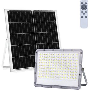 LED Floodlight op Zonne-energie - LED Schijnwerper - Aigi Hatay - LED Solar Tuinverlichting Wandlamp - Afstandsbediening - Waterdicht IP65 - 200W - Helder/Koud Wit 6500K