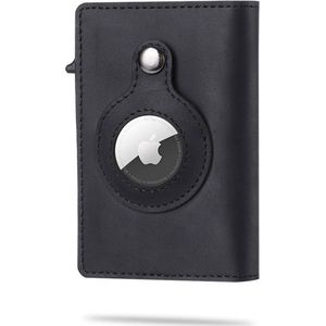 Luxe Pasjeshouder - Airtag Wallet - Creditcardhouder - Kaarthouder - Aluminium - Leer - Unisex - RFID & NFC Beveiliging - Geschikt voor Apple AirTag - Zwart