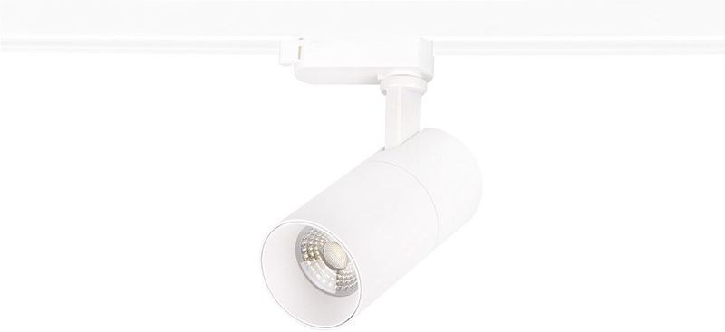 LED Railverlichting - Track Spot - Prixa Pina - 1 Fase - 20W - Helder/Koud Wit 6500K - Mat Wit - Rond - Aluminium