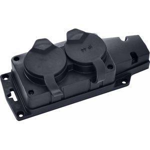 Decon - Stekkerdoos voor Buiten - Zwart - 2 Stopcontacten - Spatwaterdicht IP44 - Wandmontage