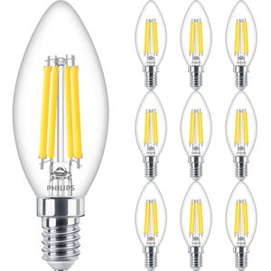 Voordeelpak PHILIPS - LED Lamp E14 10 Pack - MASTER Value LEDcandle E14 Filament Helder 3.4W 470lm - 927 Zeer Warm Wit 2700K - Beste Kleurweergave - Dimbaar | Vervangt 40W