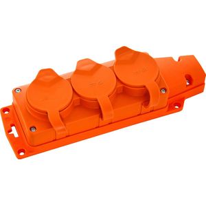 Stekkerdoos voor Buiten - Decon - 3 Stopcontacten - Spatwaterdicht IP44 - Wandmontage - Randaarde - Rubber - Oranje | Nederland